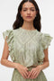 Front image of a model wearing the Bliss s/l details top in green, by brand Vero moda