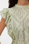Front image of a model wearing the Bliss s/l details top in green, by brand Vero moda