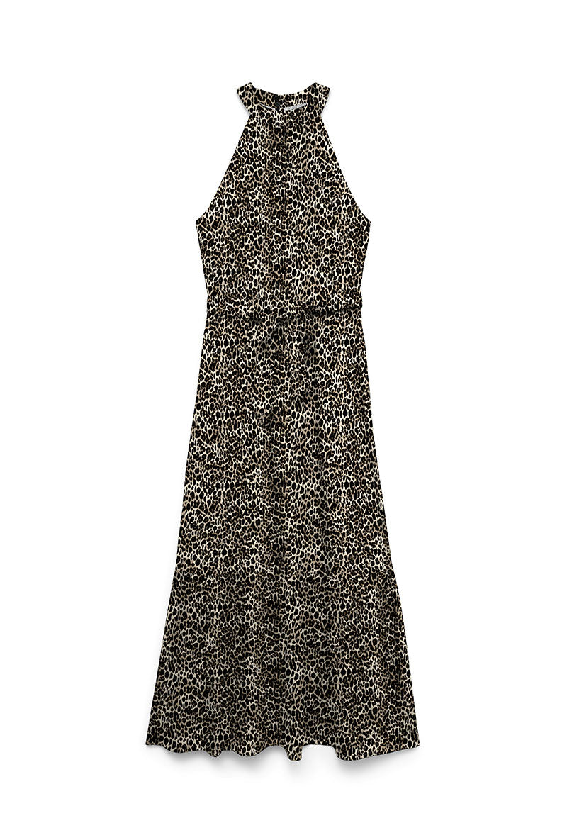 Front image of Easy joy s/l long halterneck dress in all over print, by brand Vero moda