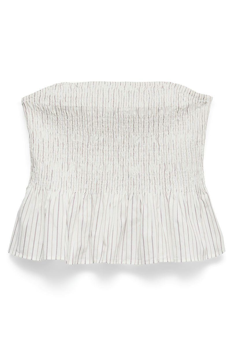 Front image of Glow smock bandeau top in white, by brand Vero moda