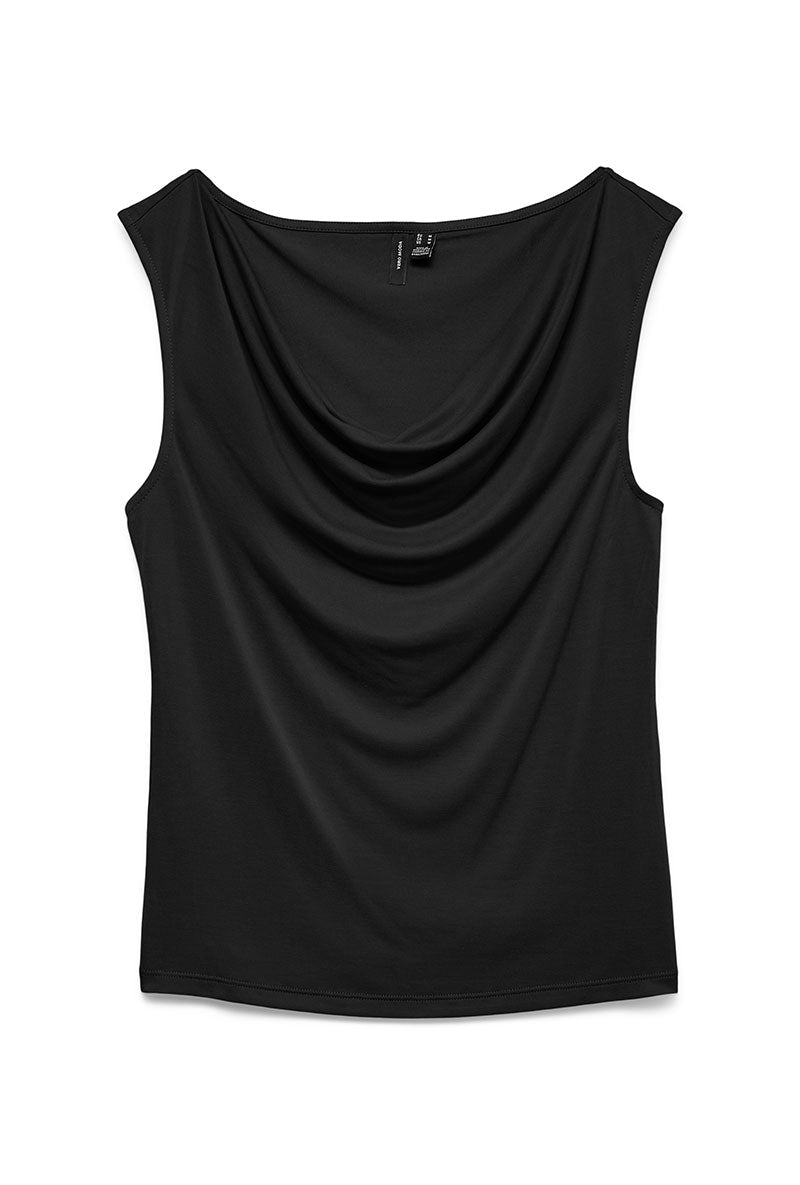 Front image of Joan sl waterfall top in black, by brand Vero moda
