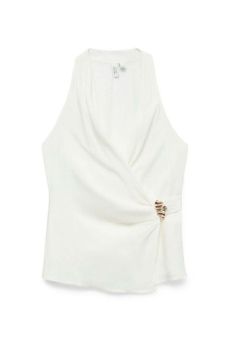 Front image of Kenia halterneck top in off white, by brand Vero moda