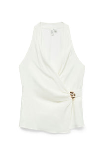 Front image of the Kenia halterneck top in off white, by brand Vero moda