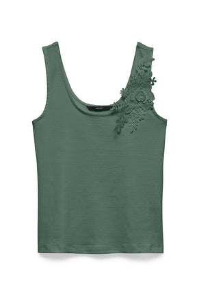 Front image of Layla ss u neck top in green, by brand Vero moda
