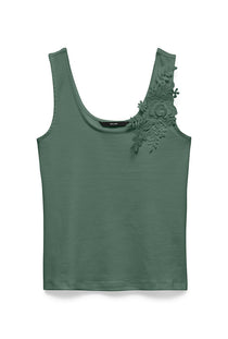 Front image of the Layla ss u neck top in green, by brand Vero moda
