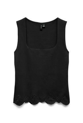 Front image of Louise sl square neck top in black, by brand Vero moda