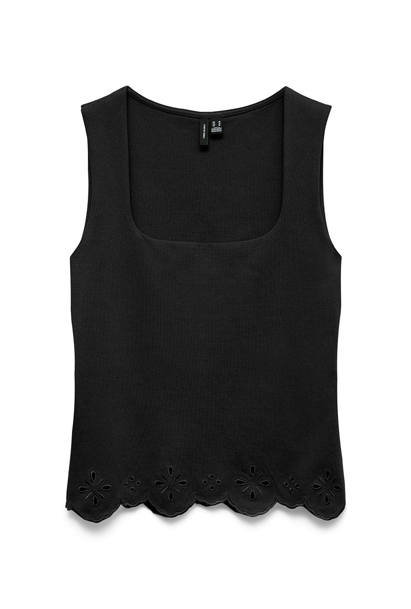 Front image of Louise sl square neck top in black, by brand Vero moda