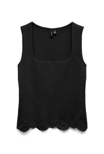 Front image of the Louise sl square neck top in black, by brand Vero moda