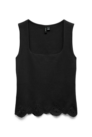 Front image of the Louise sl square neck top in black, by brand Vero moda