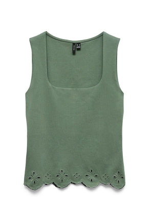 Front image of Louise sl square neck top in green, by brand Vero moda
