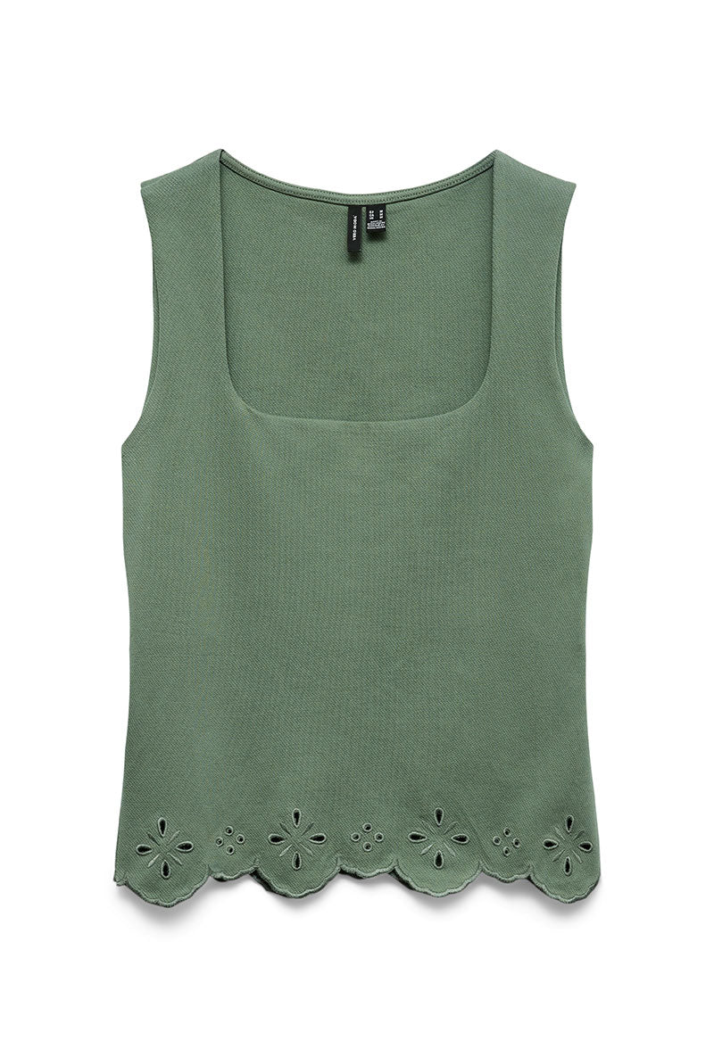 Front image of Louise sl square neck top in green, by brand Vero moda