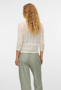 Back image of a model wearing the Lux light 3/4 v in off white, by brand Vero moda