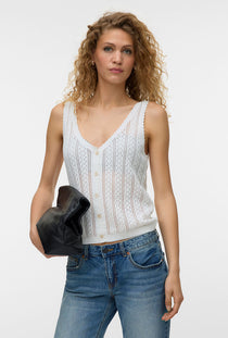 Front image of a model wearing the Lux light s/l top in white, by brand Vero moda