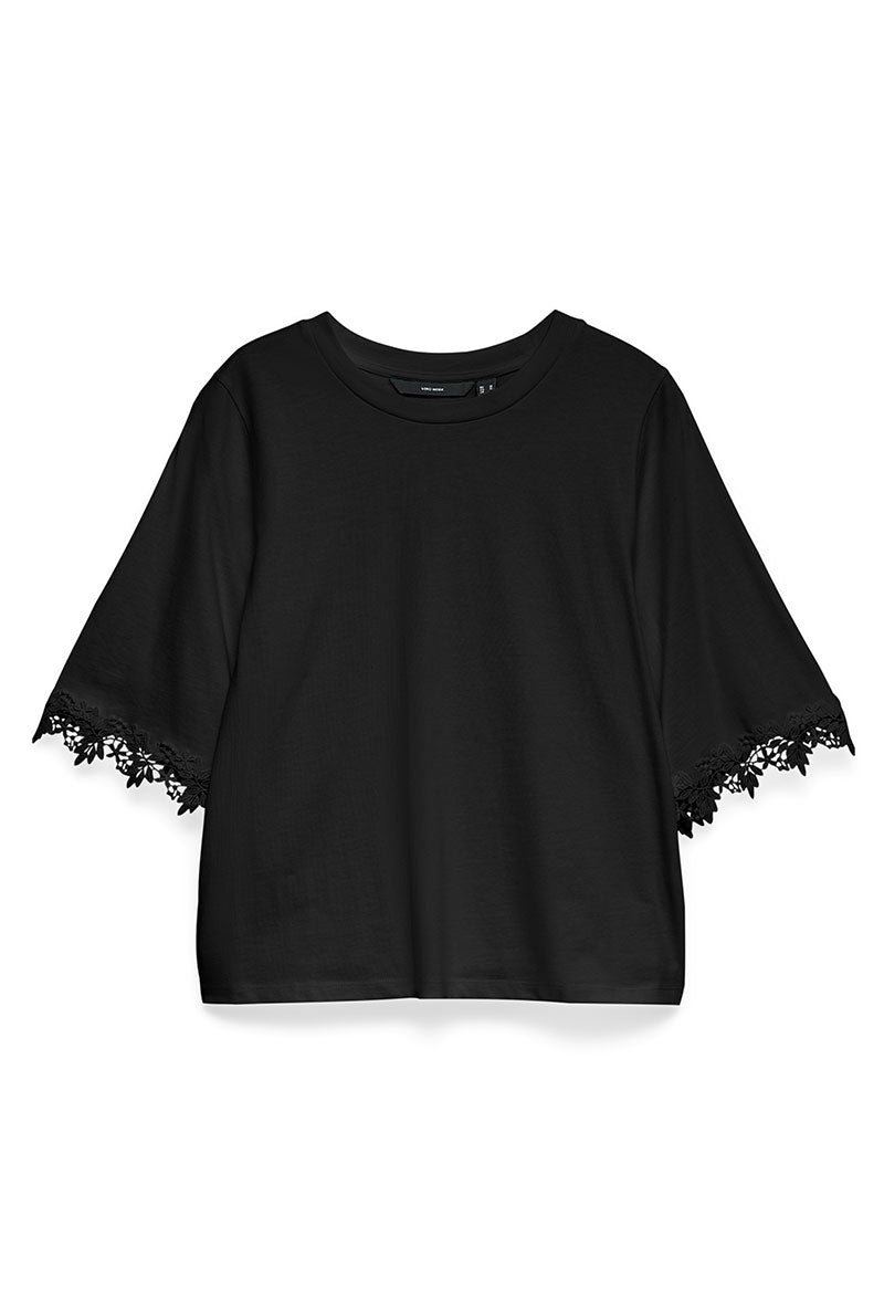Front image of Lyla ss oneck top in black, by brand Vero moda