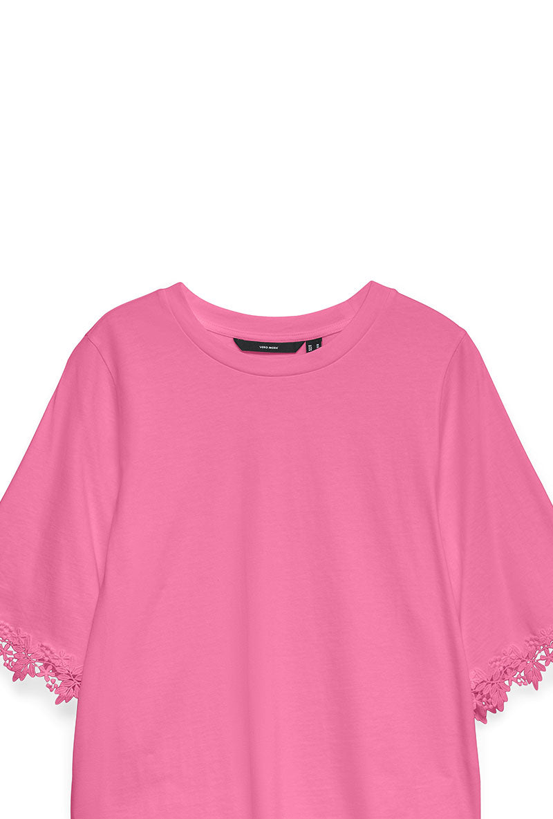 Detail image of Lyla ss oneck top in pink, by brand Vero moda