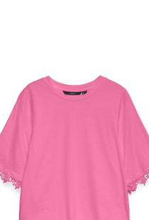 Detail image of the Lyla ss oneck top in pink, by brand Vero moda