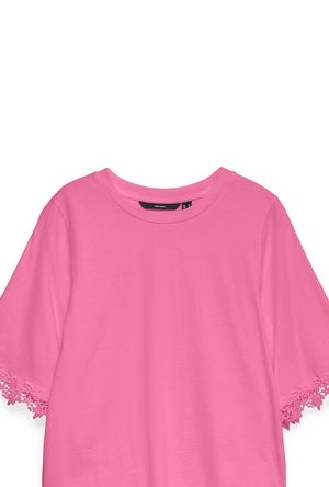 Detail image of the Lyla ss oneck top in pink, by brand Vero moda