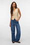 Front image of a model wearing the Rae hw wide jeans in denim, by brand Vero moda