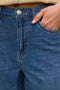 Front image of a model wearing the Rae hw wide jeans in denim, by brand Vero moda