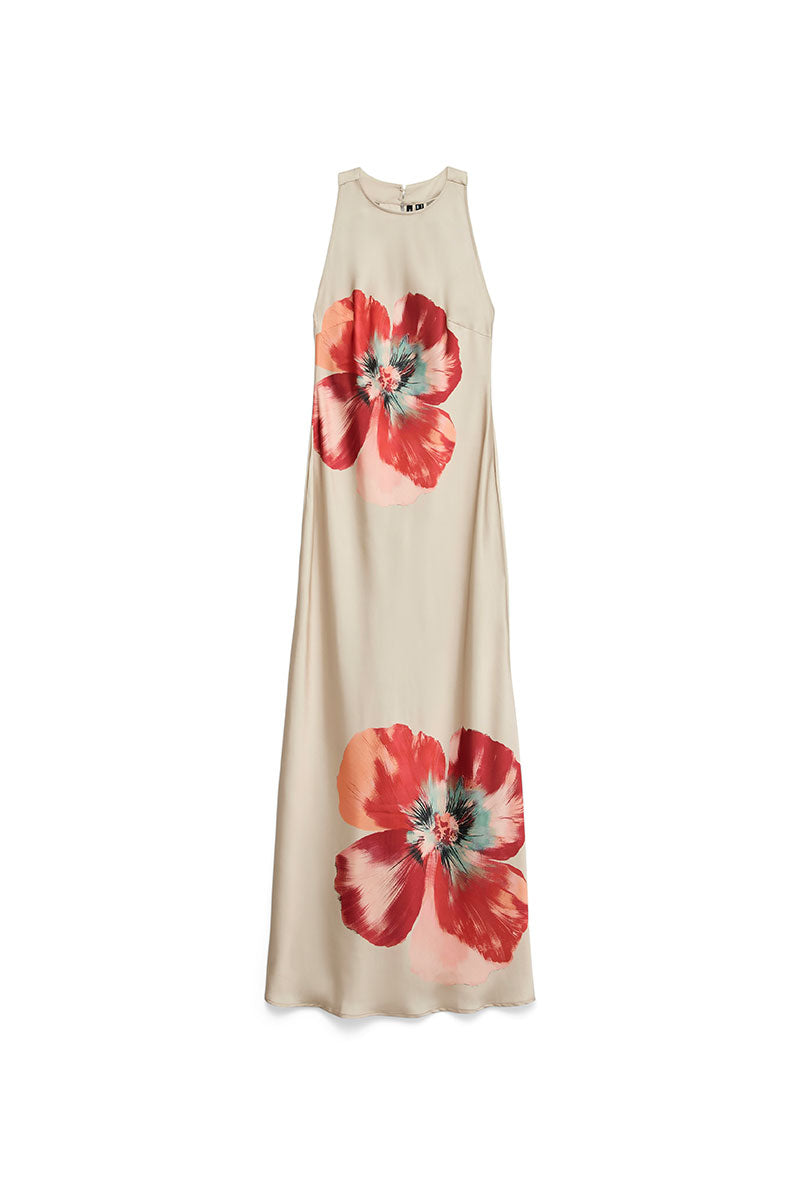 Front image of Reba hibisca ankle dress in beige, by brand Vero moda