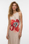 Front image of a model wearing Reba hibisca ankle dress in beige, by brand Vero moda