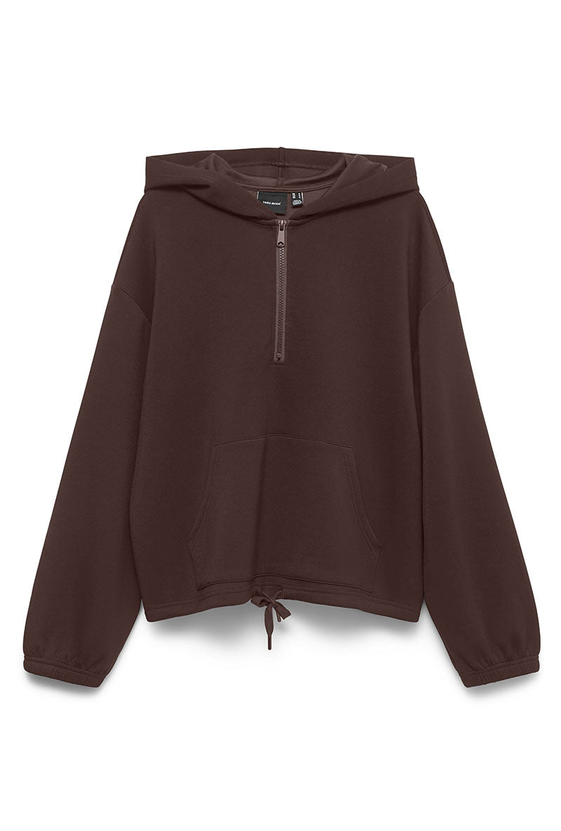 Front image of Bellis ls hoodie in chocolate, by brand Vero moda