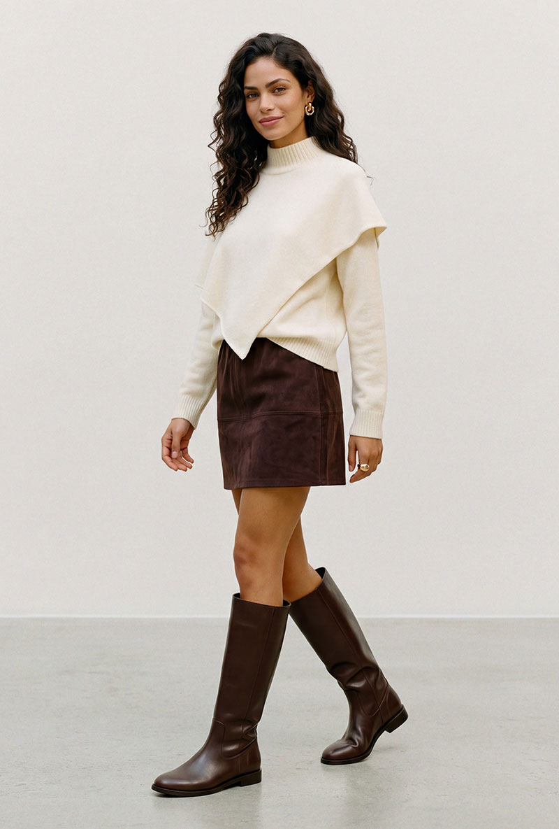 Front image of a model wearing Camila ls cape higneck pullover in cream, by brand Vero moda