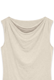 Front image of the Cara sl boatneck top in beige, by brand Vero moda
