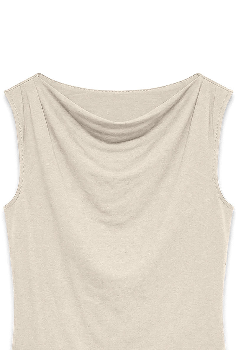 Front image of Cara sl boatneck top in beige, by brand Vero moda