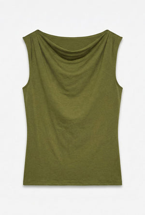 Front image of the Cara sl boatneck top in olive, by brand Vero moda