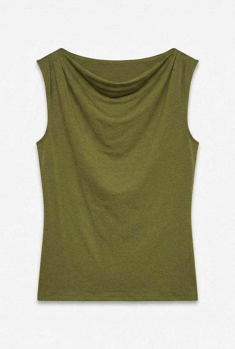 Front image of Cara sl boatneck top in olive, by brand Vero moda