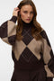 Front image of a model wearing the Darla ls rollneck pullover in chocolate, by brand Vero moda