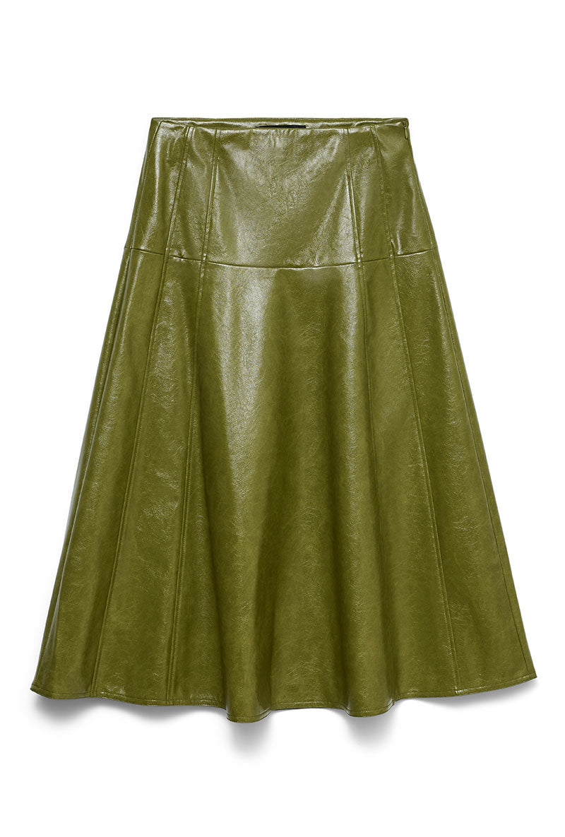 Front image of Dash hw coated skirt in green, by brand Vero moda