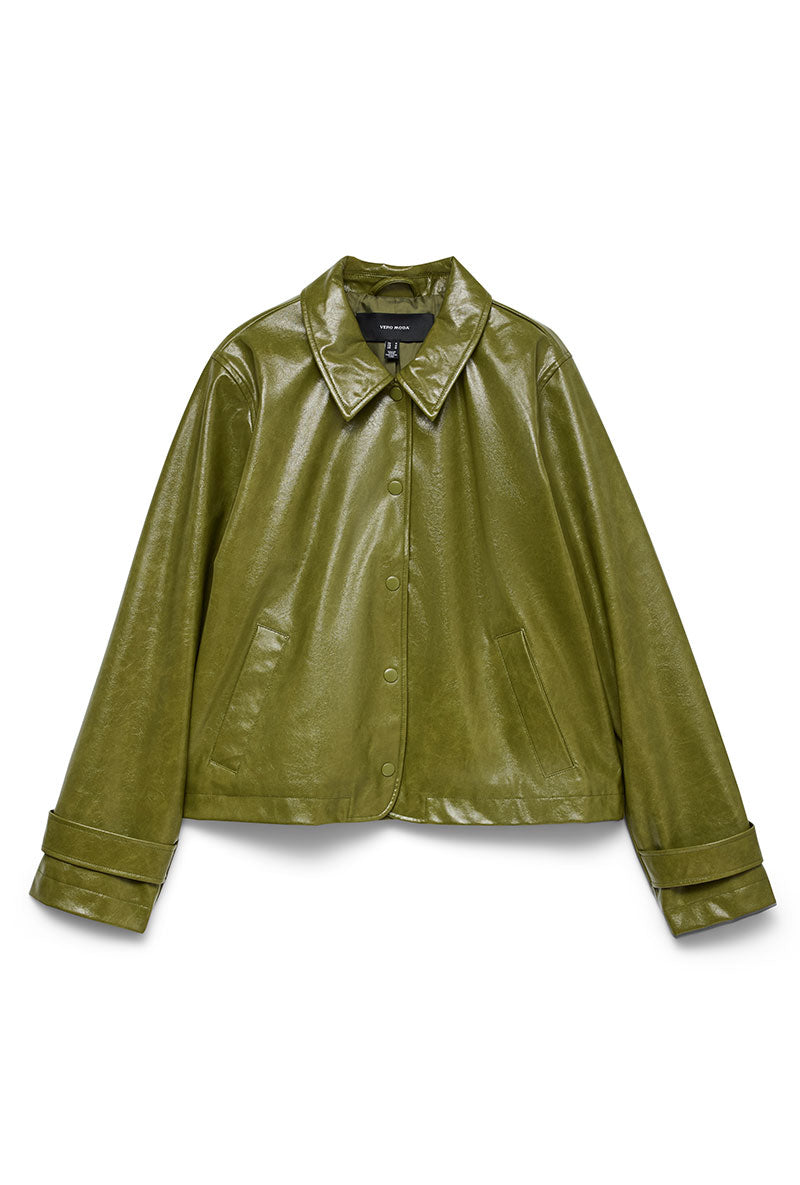 Front image of Dash short coated jacket in green, by brand Vero moda