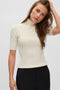 Front image of a model wearing the Eyma rollneck pullover in beige, by brand Vero moda