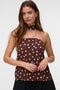 Front image of a model wearing the Elisa scarf tube top in chocolate, by brand Vero moda