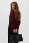 Back image of a model wearing the Hazel ls oneck cardigan in burgundy, by brand Vero moda