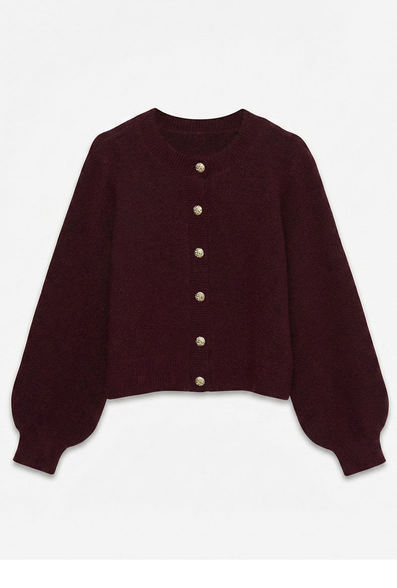 Front image of Hazel ls oneck cardigan in burgundy, by brand Vero moda