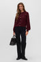 Front image of a model wearing Hazel ls oneck cardigan in burgundy, by brand Vero moda