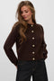 Front image of a model wearing the Hazel ls oneck cardigan in chocolate, by brand Vero moda
