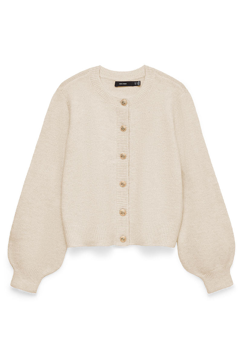 Front image of Hazel ls oneck cardigan in cream, by brand Vero moda