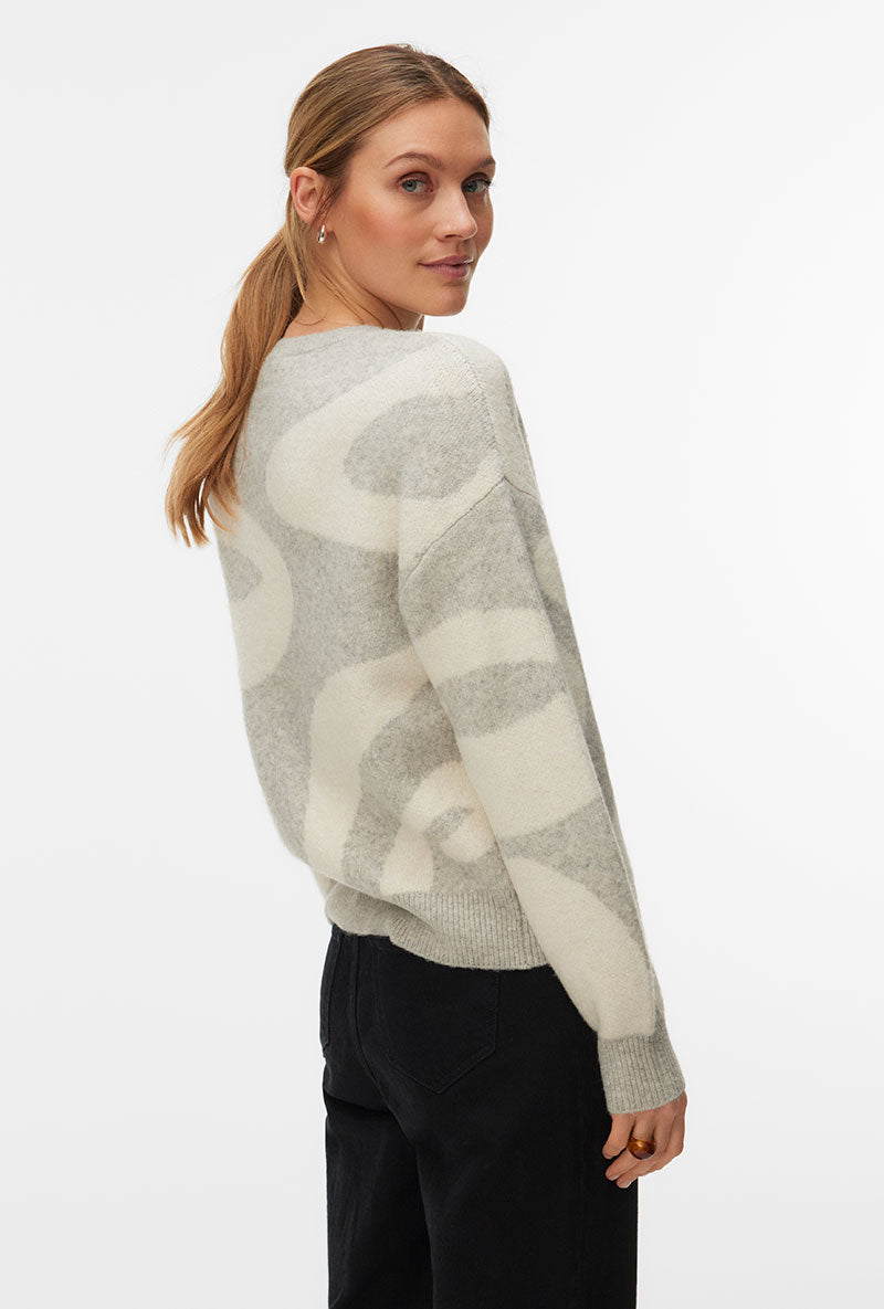 Back image of a model wearing Lara ls oneck pullover in light grey, by brand Vero moda