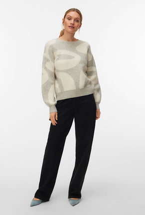 Front image of a model wearing Lara ls oneck pullover in light grey, by brand Vero moda