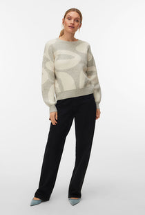 Front image of a model wearing the Lara ls oneck pullover in light grey, by brand Vero moda