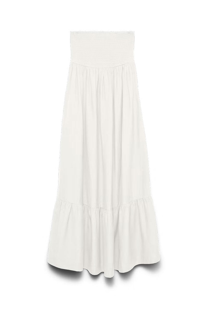 Front image of Lisa bandeau ankle dress in off white, by brand Vero moda