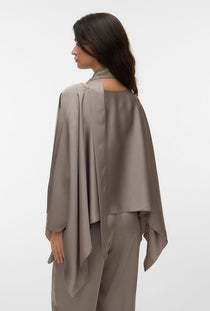 Back image of a model wearing the Miro ls cape scarf top in bronze, by brand Vero moda