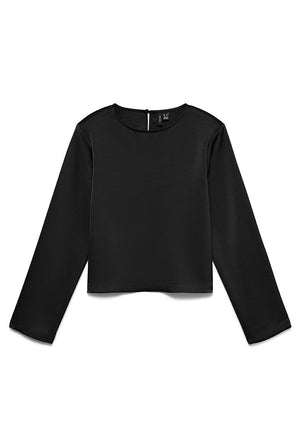 Front image of the Miro ls oneck short top in black, by brand Vero moda
