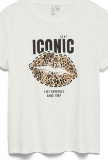 Front detail image of the Myra ss oneck tshirt in off white, by brand Vero moda