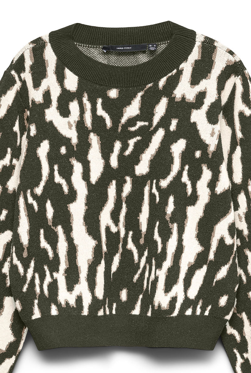 Front image of Nancy ls oneck pullover in green, by brand Vero moda