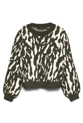 Front image of Nancy ls oneck pullover in green, by brand Vero moda